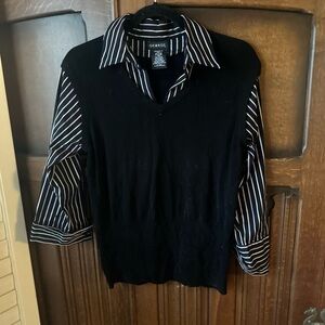 George Black Womens Sweater with Striped Collar